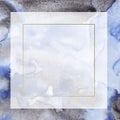 Watercolor blue and black abstract border frame with stains and washes.