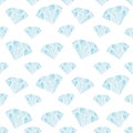 Watercolor blue brilliants seamless pattern on white background