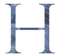 Watercolor blue capital letter H isolated illustration, summer design element