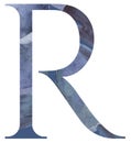 Watercolor blue capital letter R isolated illustration, summer design element