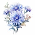 Watercolor Blue Chrysanthemum Flower Illustration - Modern Clipart Royalty Free Stock Photo