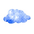 Watercolor blue cloud with polka dots on a white background.