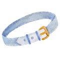 Watercolor blue collar for pets isolated on white background. For various pets products, animal accessory, decor etc.