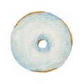 Watercolor blue donut isolated on white background