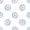 watercolor blue donuts seamless pattern on white background Royalty Free Stock Photo