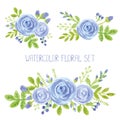 Watercolor blue flowers bouquet decor set Royalty Free Stock Photo