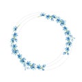 Watercolor blue flowers circle frame for invitaion, wedding, greetng card design