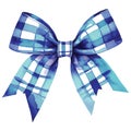 Watercolor Blue Gingham Bow â Hand-Painted Ribbon Clipart on Transparent Background Royalty Free Stock Photo