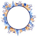 Watercolor blue and gold floral frame. Gold Blue Elegant watercolor frame!
