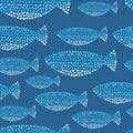 Watercolor blue hand drawn fishes in vector.