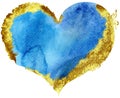 Watercolor blue heart with with gold strokes