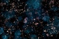 Watercolor blue and light splashes, spots and specks on a black background. Space abstract watercolor background. Royalty Free Stock Photo