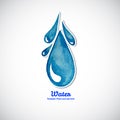 Watercolor blue moving water drop. Logo. Royalty Free Stock Photo