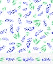 Watercolor blue muscari flowers seamless pattern