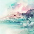 Generative AI Watercolor Blue Natural Summer Landscape. vector illustration