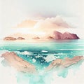 Generative AI Watercolor Blue Natural Summer Landscape. vector illustration