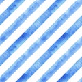 Watercolor blue navy diagonal stripes on white background. Striped seamless pattern Royalty Free Stock Photo