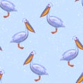 Watercolor blue navy hand drawn pelican seamless pattern