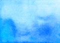 Watercolor blue ombre background hand painted. Aquarelle sky blue gradient backdrop texture