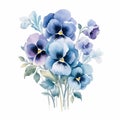 Watercolor Blue Pansy Arrangement - Elegant Floral Artwork Royalty Free Stock Photo