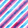 Watercolor blue pink diagonal stripes on white background. Striped seamless pattern Royalty Free Stock Photo