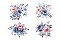 Watercolor blue and pink flowers set, vintage vector flowers collection. Royalty Free Stock Photo