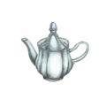 Watercolor blue porcelain teapot with lid isolated on a white background in vintage style. Watercolor illustration Royalty Free Stock Photo