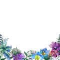 Watercolor Blue And Purple Flowers. Floral Botanical Flower. Isolated Illustration Element.