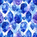 Watercolor Blue and Purple Gemstones Seamless Pattern on White Background Royalty Free Stock Photo