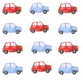 Watercolor blue red car background pattern