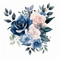 Watercolor Blue Rose Bouquet Illustration With Denim Blue Hues