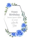 Watercolor blue rose flower card Vector. Vintage birthday greeting, wedding invitation, thank you note. Summer floral Royalty Free Stock Photo