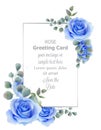 Watercolor blue rose flower card Vector. Vintage greeting, wedding invitation, thank you note. Summer floral decor Royalty Free Stock Photo