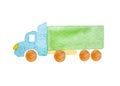 Watercolor blue semi-trailer truck as a tractor unit and semi-trailer to carry freight in white background isolated with Royalty Free Stock Photo