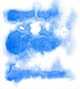 Watercolor. Blue spots on watercolor paper. Abstract blue spot on white background. Ink drop.