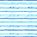 Watercolor blue stripe seamless pattern on white background. Bright marine summer print with stripes and lines. Nautical style Royalty Free Stock Photo