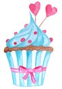 Watercolor blue valentine cupcake