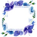 Watercolor blue Veronica flower. Floral botanical flower. Frame border ornament square.