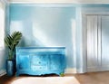 Watercolor of Blue wall commode decor in living