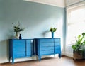 Watercolor of Blue wall commode decor in living