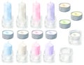 Watercolor blue, white, purple, pink and floating candles with glass candlestick set. Hand drawn traditional elements of