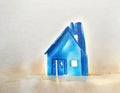 Watercolor of Blue wooden house building block Royalty Free Stock Photo