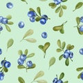 Watercolor blueberries seamless pattern