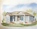 Watercolor of Blueprint plan of a residential construction project in featuring the design