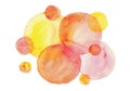 Watercolor blurred abstract background with round shapes in yellow, red and pink colors