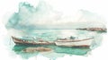 Watercolor Boats on Calm Water Near Shore Royalty Free Stock Photo