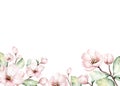 Watercolor boho blossom flower background. Spring or summer decoration floral bohemian design frame. Watercolour Royalty Free Stock Photo