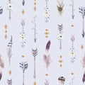 Watercolor boho seamless pattern with teepee, arrows and feather Royalty Free Stock Photo