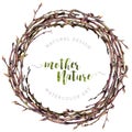 Watercolor Boho wreath made of dry twigs Royalty Free Stock Photo