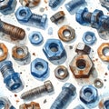 Watercolor Bolts and Nuts Seamless Pattern Royalty Free Stock Photo